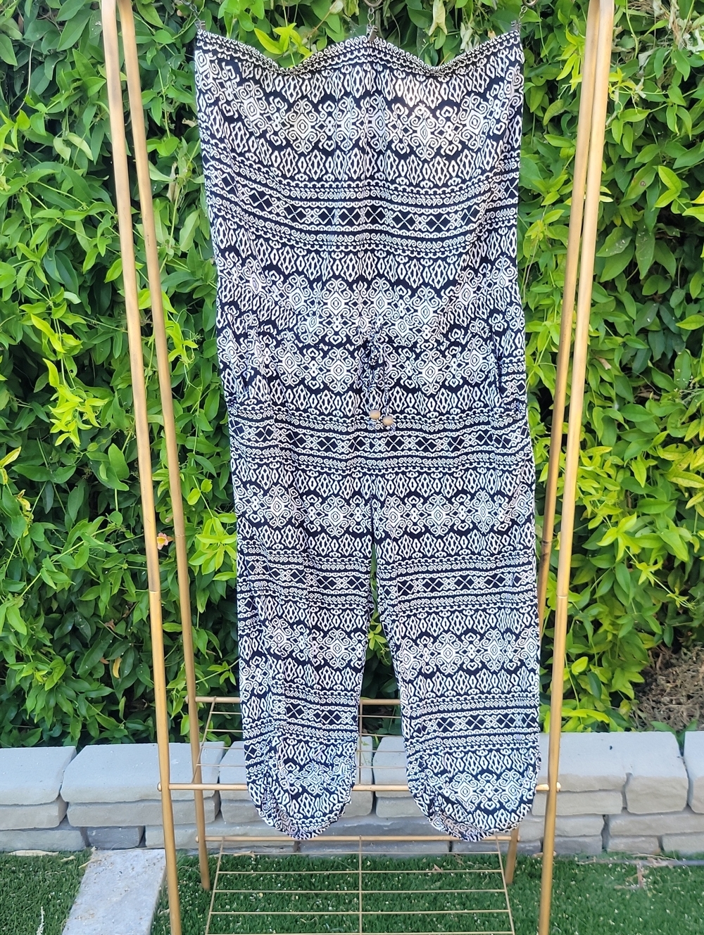 Black & White Strapless Printed Boho Summer Jumpsuit Romper XL